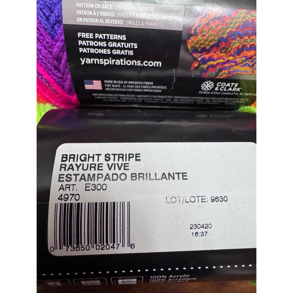 Red Heart Super Saver Stripes Yarn Bright Stripe 4970 Neon Rainbow 2 Skeins Lot - Picture 3 of 5